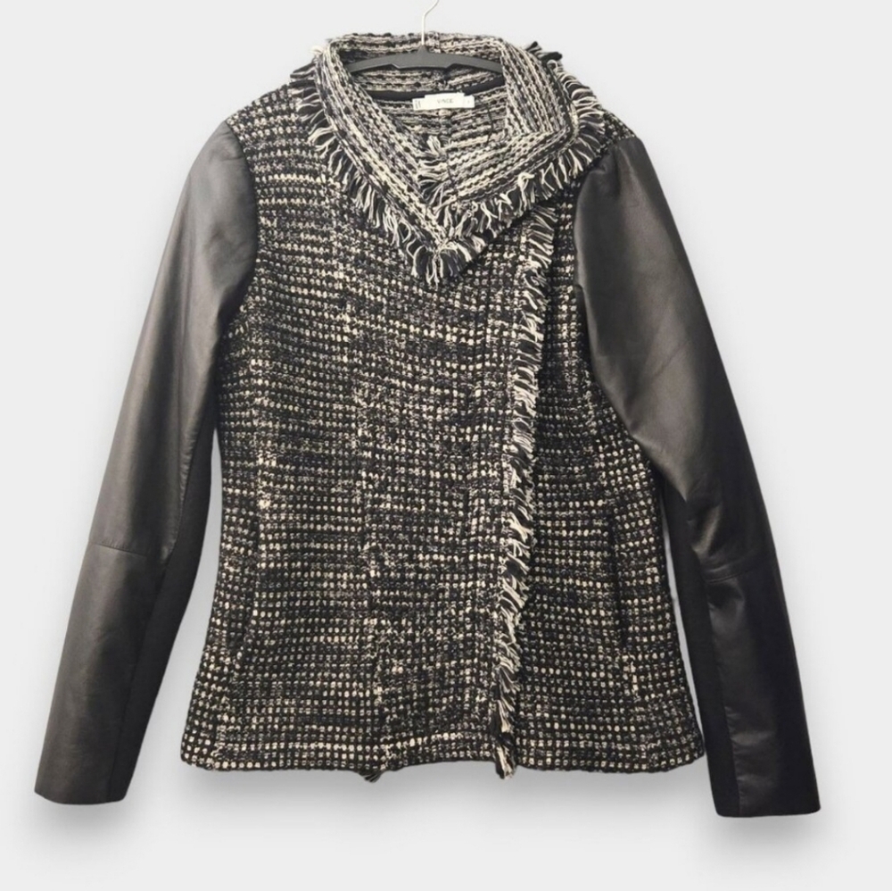 Vince Women's Wool and Genuine Leather Black Moto Style Jacket XXS Retails $595